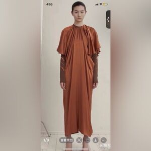 JNBY Rust Brown Draped Mulberry silk dress size S